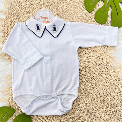  body gola bordada- ursinho e vies marinho, ramo bege