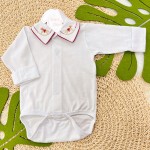 Body Branco com Gola Bordada Cavalo de Brinquedo - Vermelho