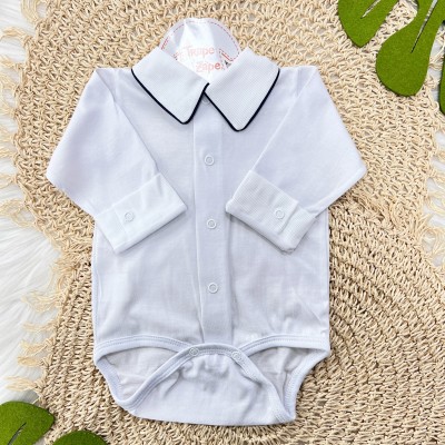 body gola bordada- lisa viés azul marinho