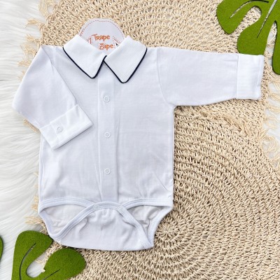 body gola bordada- lisa viés azul marinho