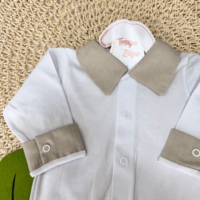 body gola bordada- branco com tecido bege linho