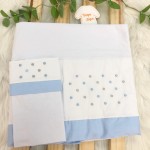 02/06 Enxoval- Jogo de lençol para Berço Americano 3 peças- Poa Azul claro e cinza