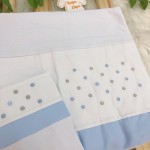 02/06 Enxoval- Jogo de lençol para Berço Americano 3 peças- Poa Azul claro e cinza