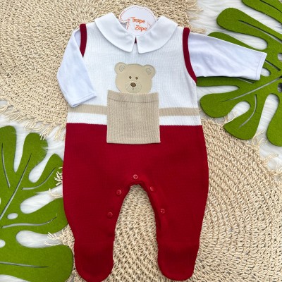 Macacão de Linha Theodoro - Vermelho, Areia e Branco