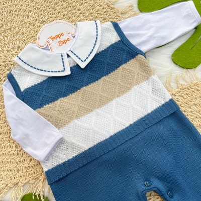 Macacão de Linha Tomas - Azul Jeans, Areia e Branco