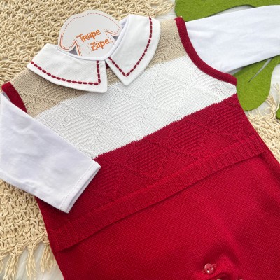Macacão de Linha Tomas - Vermelho, Areia e Branco
