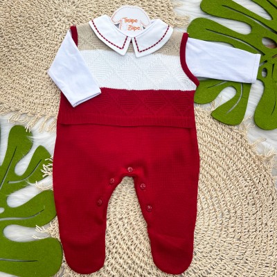 Macacão de Linha Tomas - Vermelho, Areia e Branco