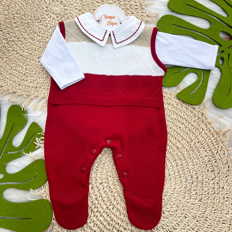Macacão de Linha Tomas - Vermelho, Areia e Branco