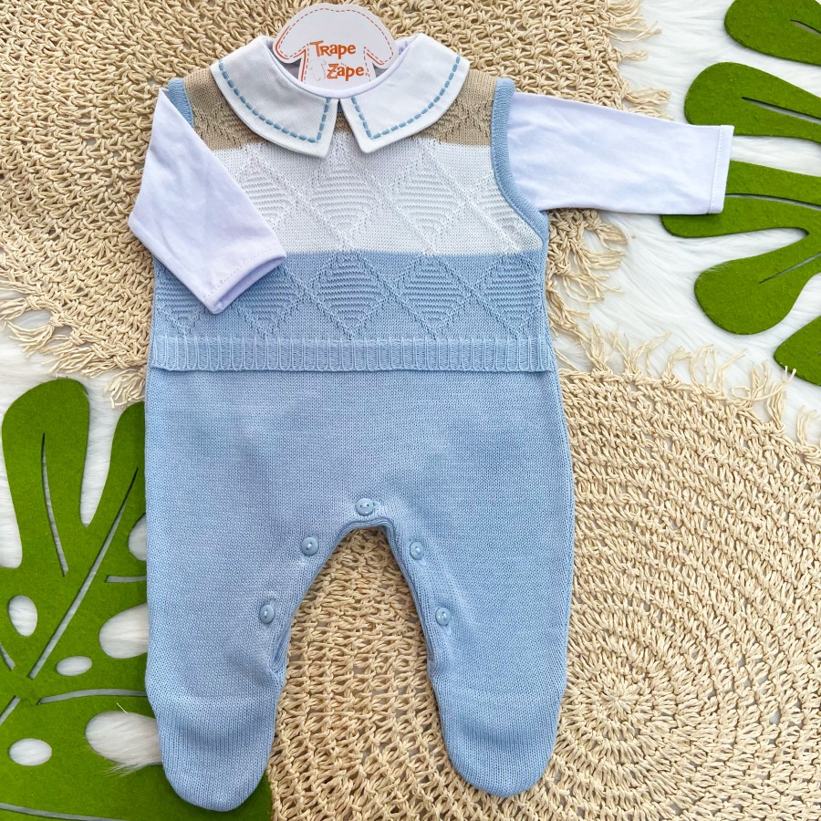 Macacão de Linha Tomas - Azul, Areia e Branco