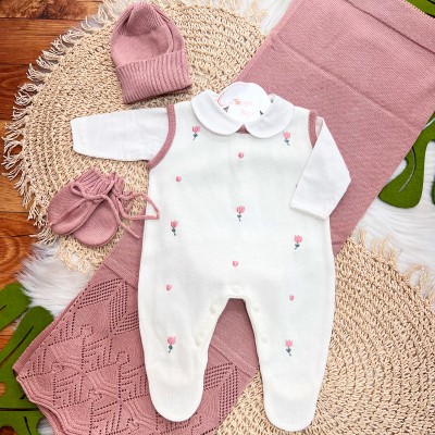 Saída de maternidade Tulipas Off e rose