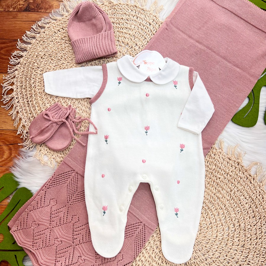 Saída de maternidade Tulipas Off e rose