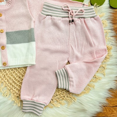 Conj de Linha Listra larga Rosa, Cinza e Branco