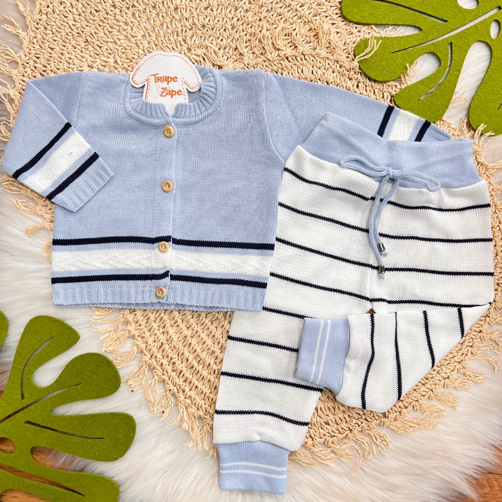Conjunto de linha azul listrinha branco e marinho