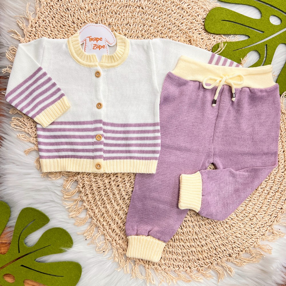 Conj de linha Listras Lilás e Amarelo