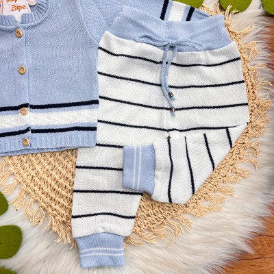 Conjunto de linha azul listrinha branco e marinho