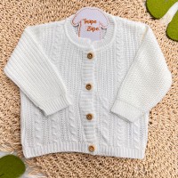 Casaco de Linha Ponto Alto com Botões - Off White