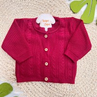 Casaco de Linha Ponto Alto com Botões - Vermelho