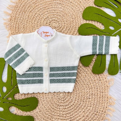 Casaco de Linha Listras - Off White e Verde Plix