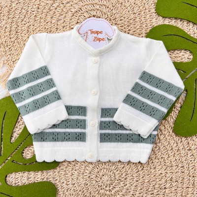 Casaco de Linha Listras - Off White e Verde Plix