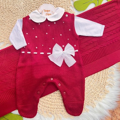Saída de maternidade Céu estrelado salopete - Vermelho