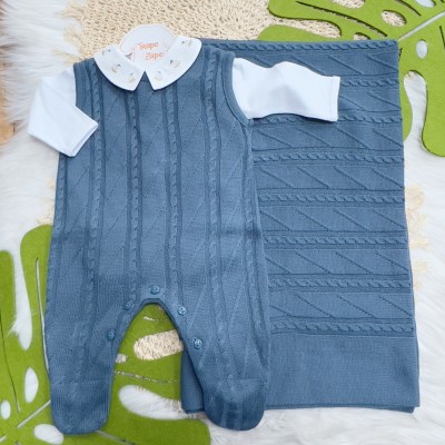 Saída de maternidade Allan - Azul Jeans Body Barquinho 