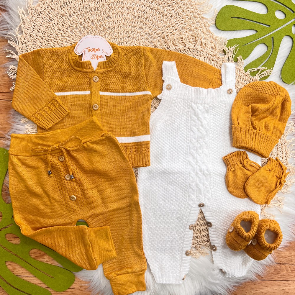  Kit Algodão Doce - Mostarda e Branco
