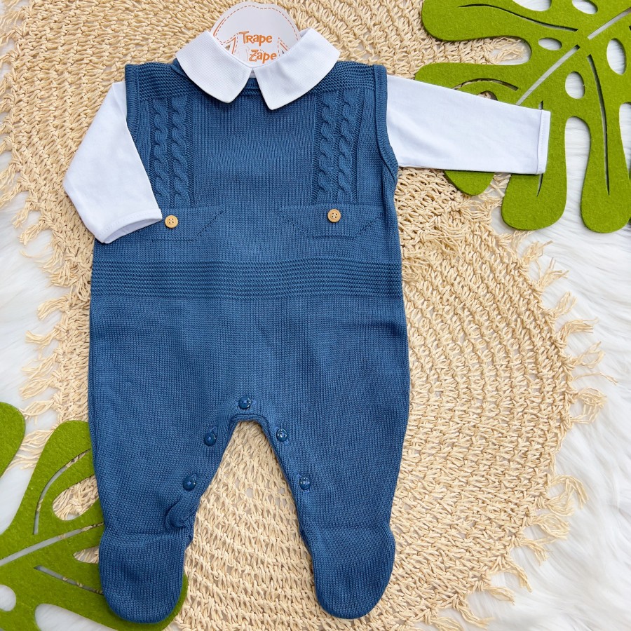  Macacão de Linha Barquinho Azul Jeans