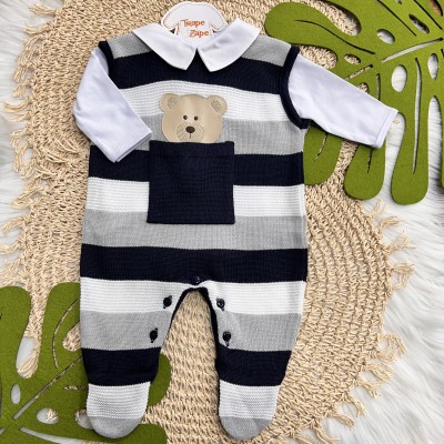  Macacão d  e Linha Theodoro - Azul Marinho e Cinza