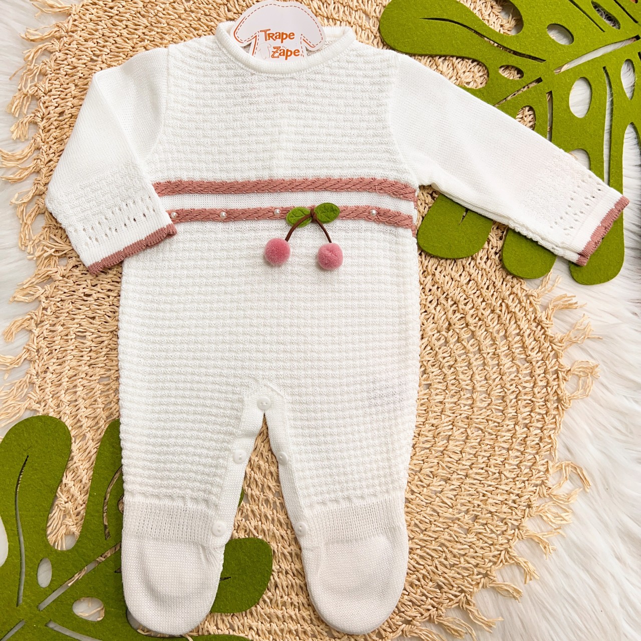 Macacão de Linha Cerejinha - Branco e Rose