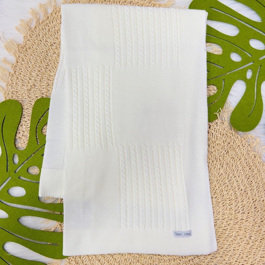 Manta de Linha Quadrada e Trança - Branco