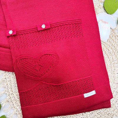 Manta de Linha Coração Dois Laços - Vermelho
