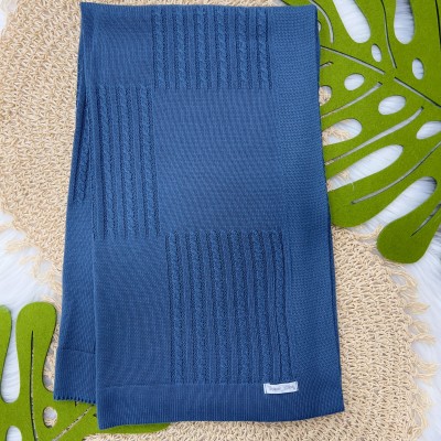 Manta de linha Quadrada e Trança Jeans