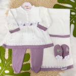 Saída de maternidade Kate- Branco com lilás