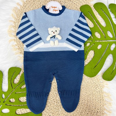 Saída de Maternidade Ursinho - Azul Jeans com Azul Bebê 