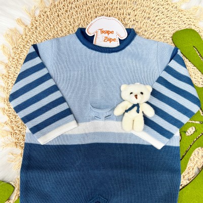 Saída de Maternidade Ursinho - Azul Jeans com Azul Bebê 