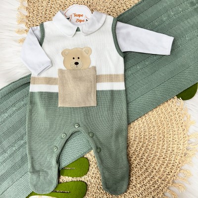  Saída de Maternidade Theodoro Liso - Verde e Bege