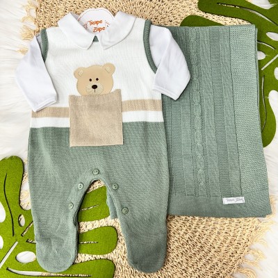  Saída de Maternidade Theodoro Liso - Verde e Bege