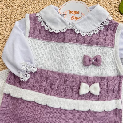 Saída de Maternidade Joana - Lilás Manta Coração Dois Laços