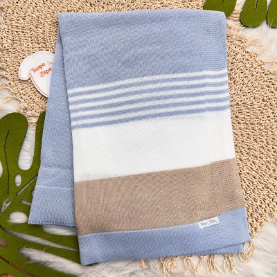 Saída de Maternidade Guilherme -Azul Bebê, Branco e Bege
