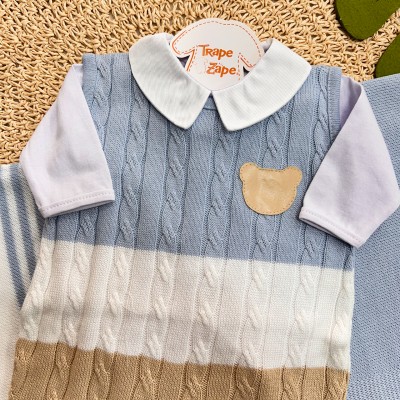 Saída de Maternidade Guilherme -Azul Bebê, Branco e Bege
