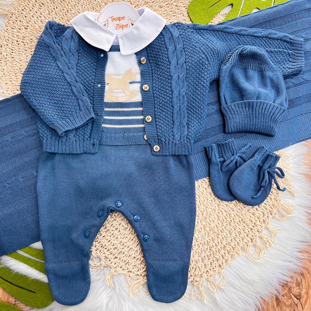 Saída de Maternidade Felipe - Azul Jeans e Bege