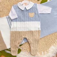 Saída de Maternidade Guilherme -Azul Bebê, Branco e Bege