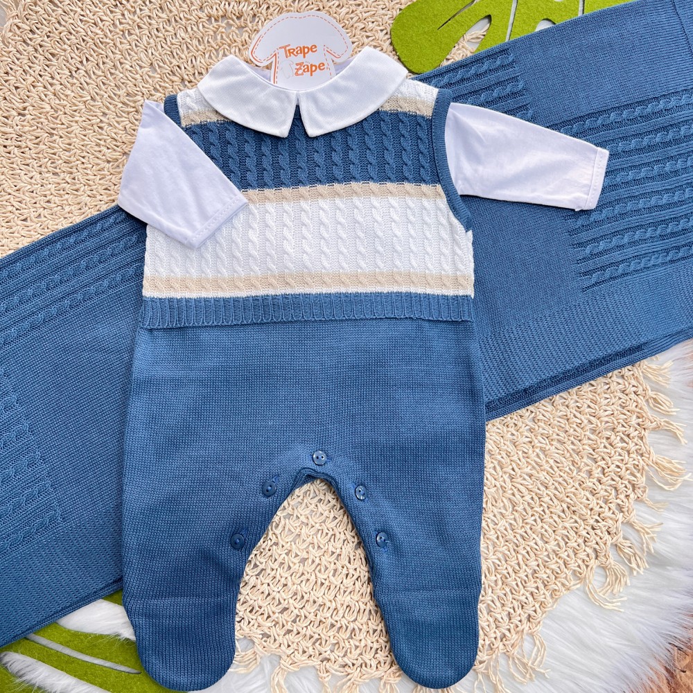 Saída de Maternidade Thommy - Azul Jeans e Bege