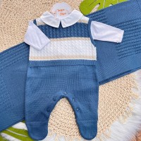 Saída de Maternidade Thommy - Azul Jeans e Bege