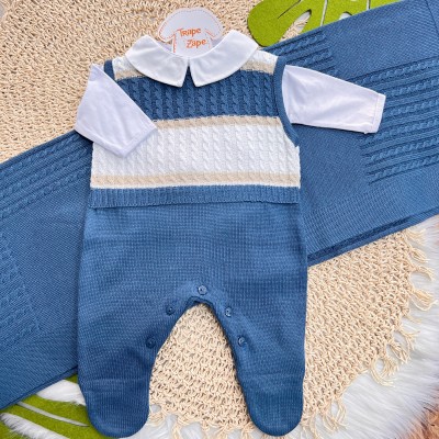 Saída de Maternidade Thommy - Azul Jeans e Bege