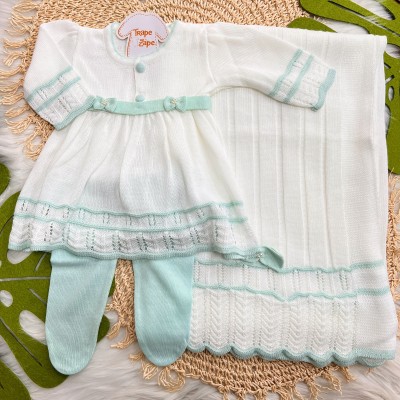  Saída de Maternidade Carla - Branco e Verde Água