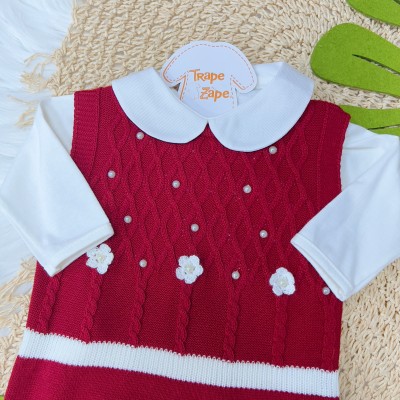  Saída de Maternidade Isis Flor de Croche -  Vermelha e Off White