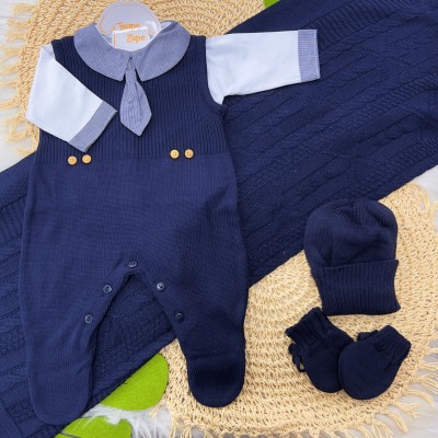  Saída de Maternidade azul marinho gravatinha MANTA LUXO 
