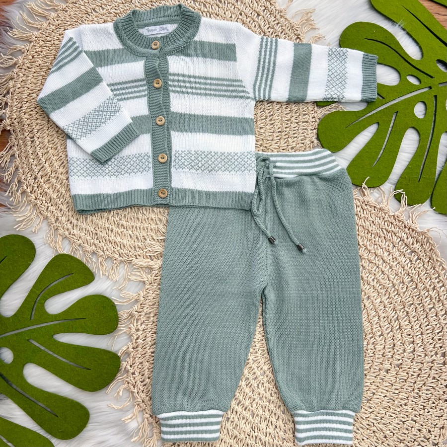 Conj de linha verde listrado e calça lisa