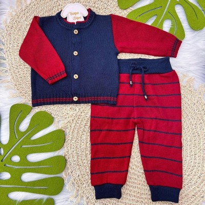 Conj de linha colegial azul marinho e vermelho